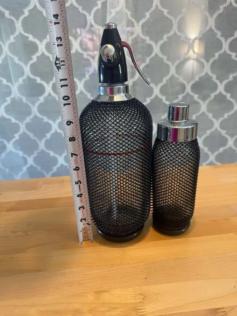 Vintage Mid-Century Modern Glass Soda Siphon and Cocktail Shaker Set